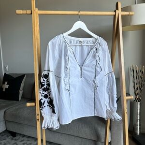 JOIE Embroidered Balloon Sleeve Blouse